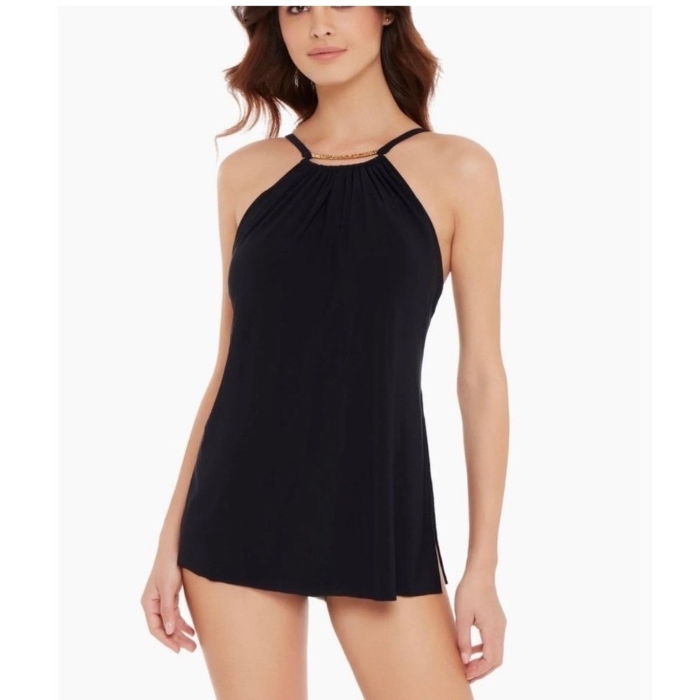 New Magicsuit Parker Swim Dress Womens 16 Black Halter Tummy Control 6006012